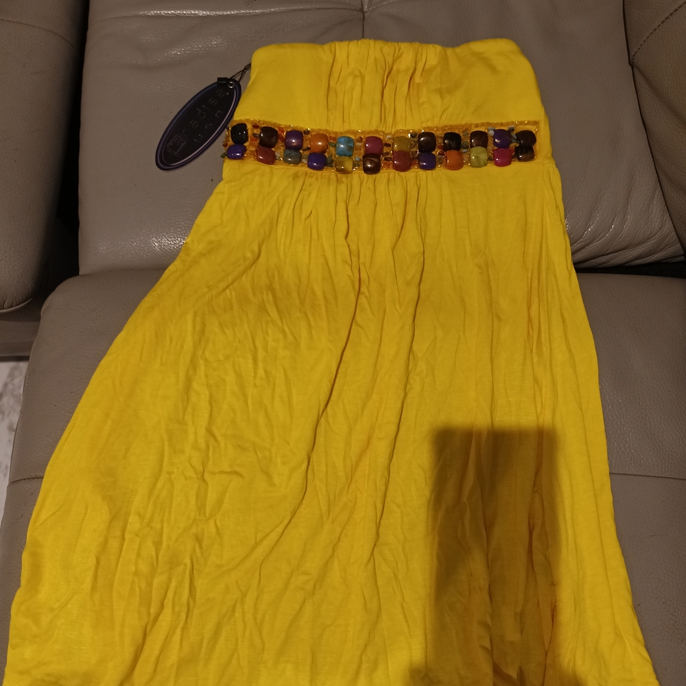 Yellow Mini Dress with Beaded Waist